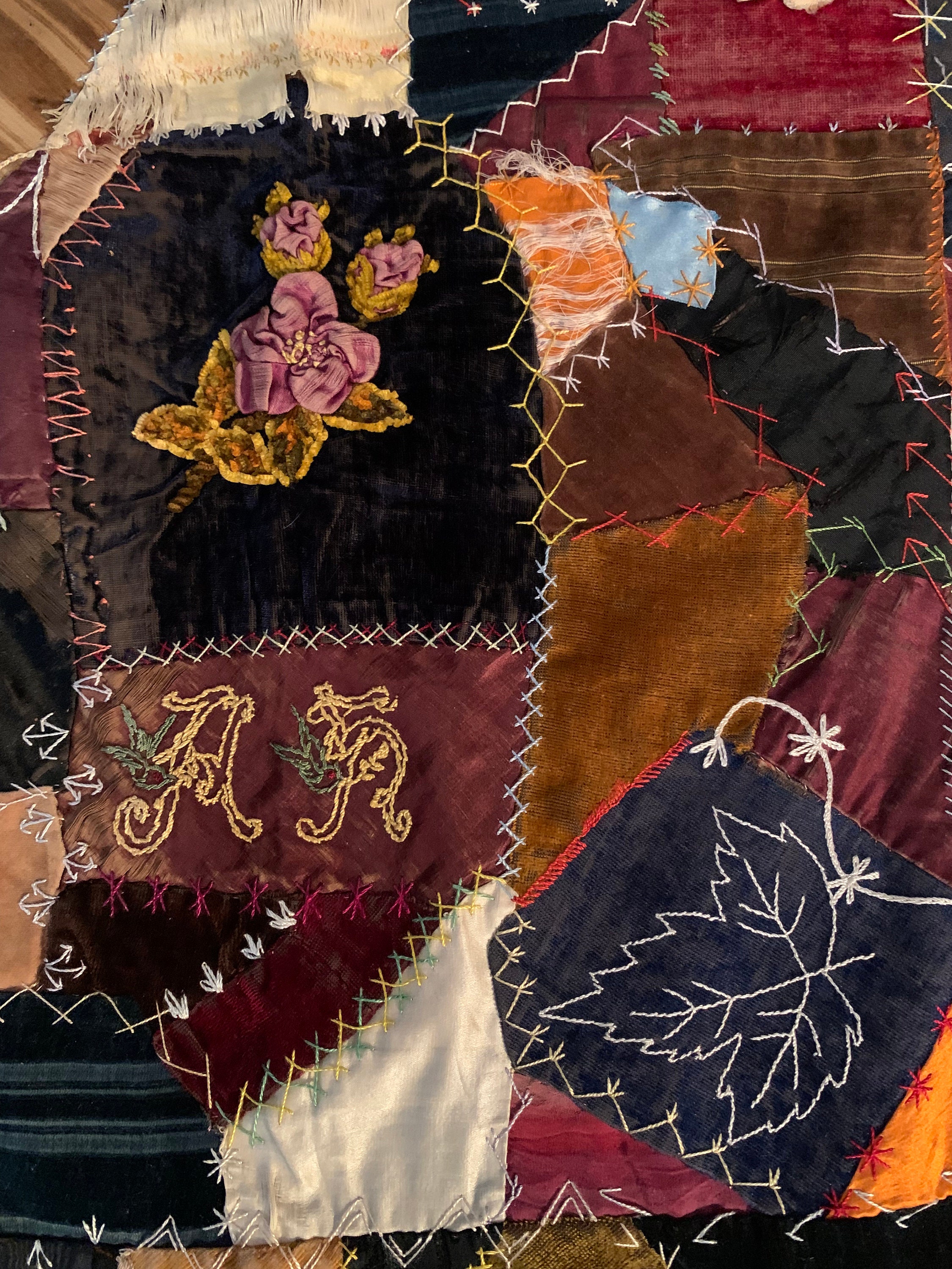 1890's Crazy Quilt Hand Embroidered Hand Quilted Silks Etsy