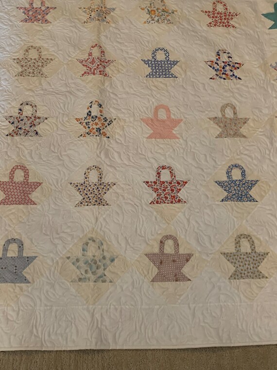 1930's Basket Quilt, Hand Pieced, 77