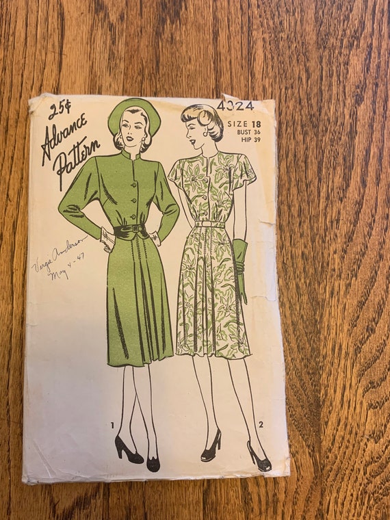 1940's Uncut Dress Pattern, Advance #4324