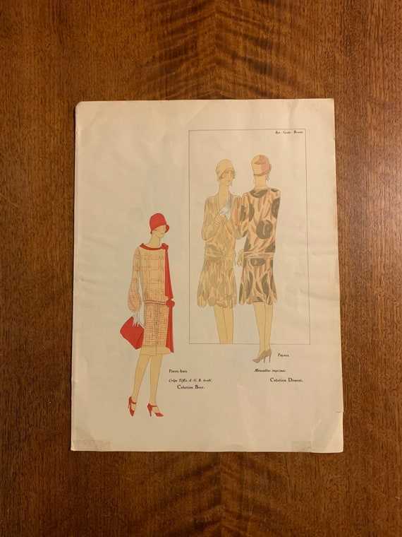 1920's 4 pages Art Gout Beaute French Fashion Magazine 12 Hand Colored Plates, Art Deco, Fashion, Flapper, Cloche, Original