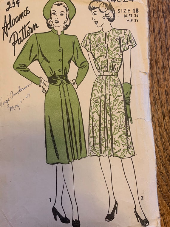 1940's Uncut Dress Pattern, Advance #4324 - Gem