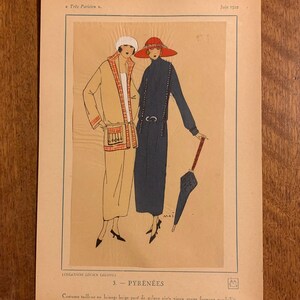 1922 June, Tres Parisien, Paris, France, French Fashion Magazine pg, Original Pochoir, hand colored, Art Deco, Designer, Flapper, Cloche