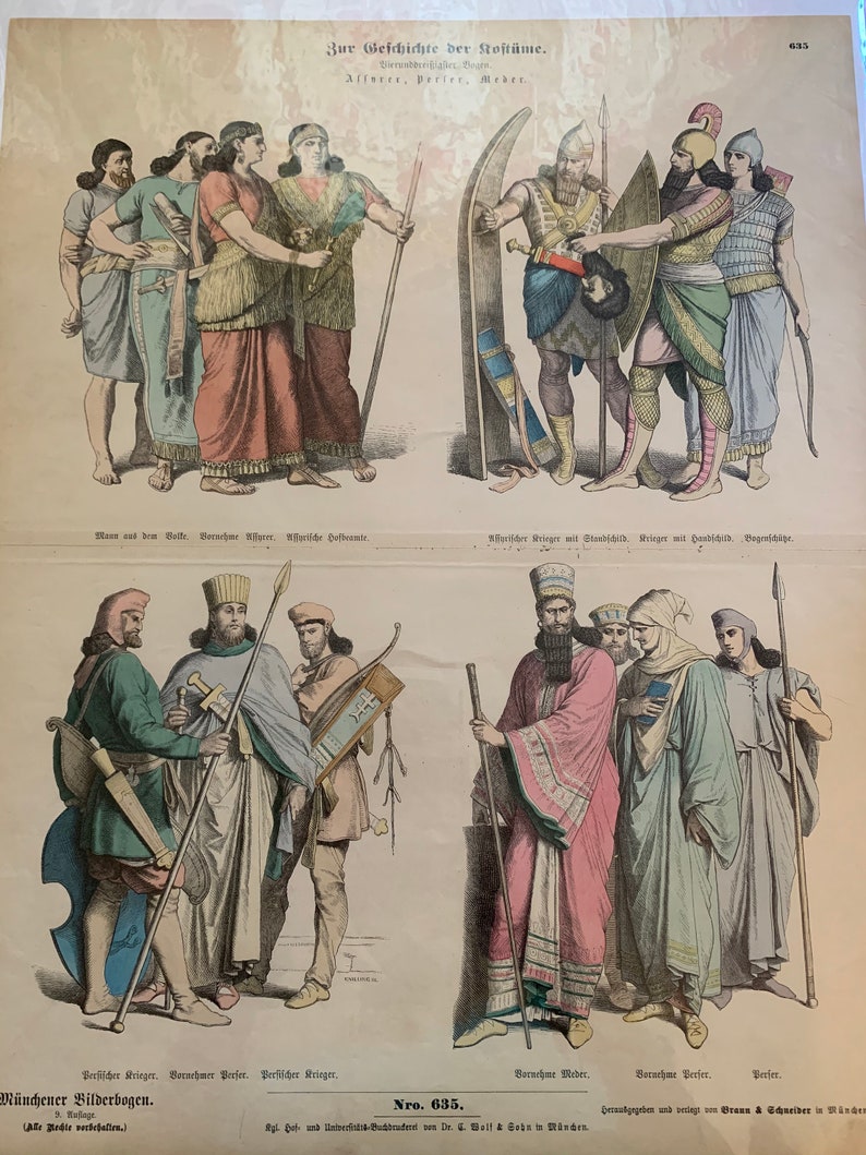 Original 1880/'s History of Costume Hand Colored Plate No 635