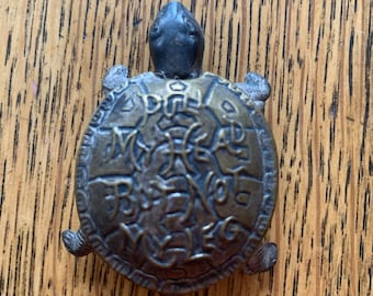 1900's Turtle Brass Pocket Measuring Tape, Embossed "Pull My Head But Not My Leg"