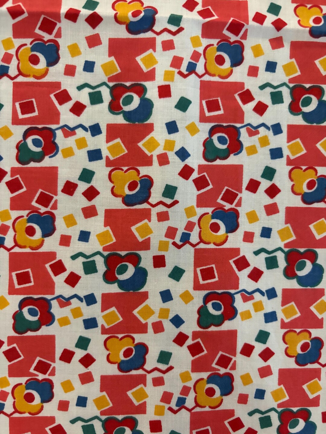 1/2 Yard, 1950's Floral and Geometric Design Fabric, 3 Pieces With Same ...