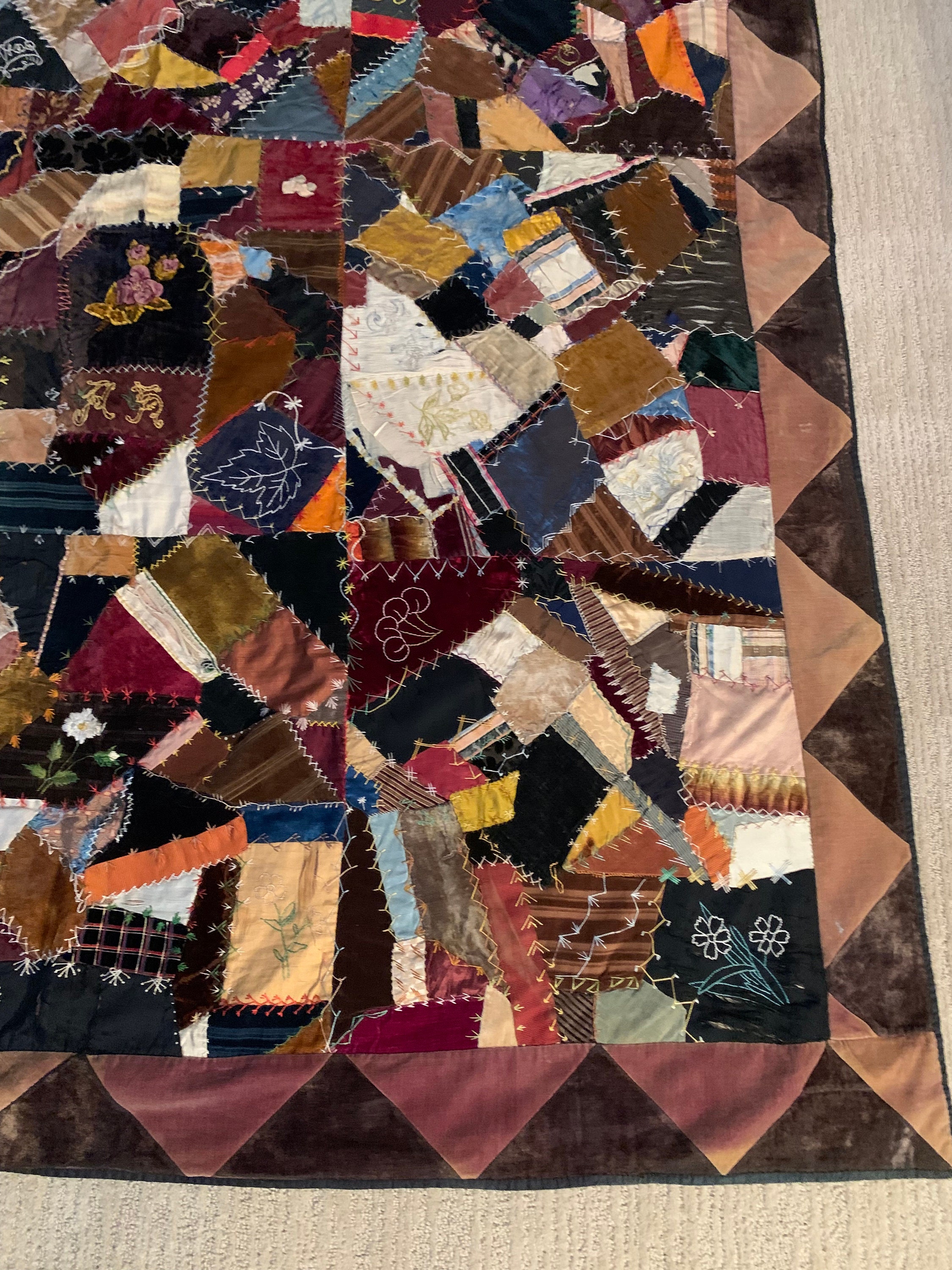 1890's Crazy Quilt Hand Embroidered Hand Quilted Silks Etsy