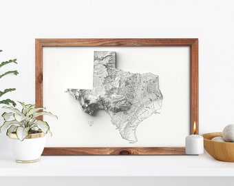 Texas Wall Art with Cities and Natural Landmarks, Texas Map, Topographic Map, Texas Gifts, Texas Decor, Texas Print, Texas Poster