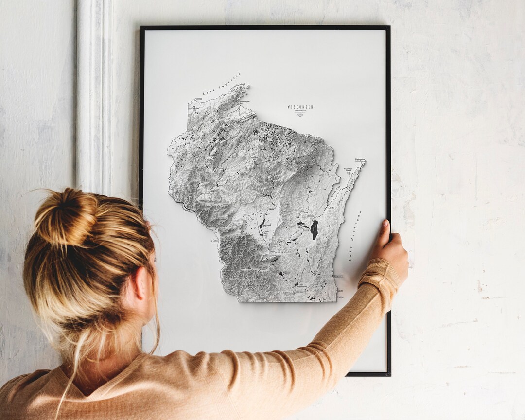 Wisconsin Map, Wisconsin Wall Art, Topographic Map, Wisconsin Decor ...