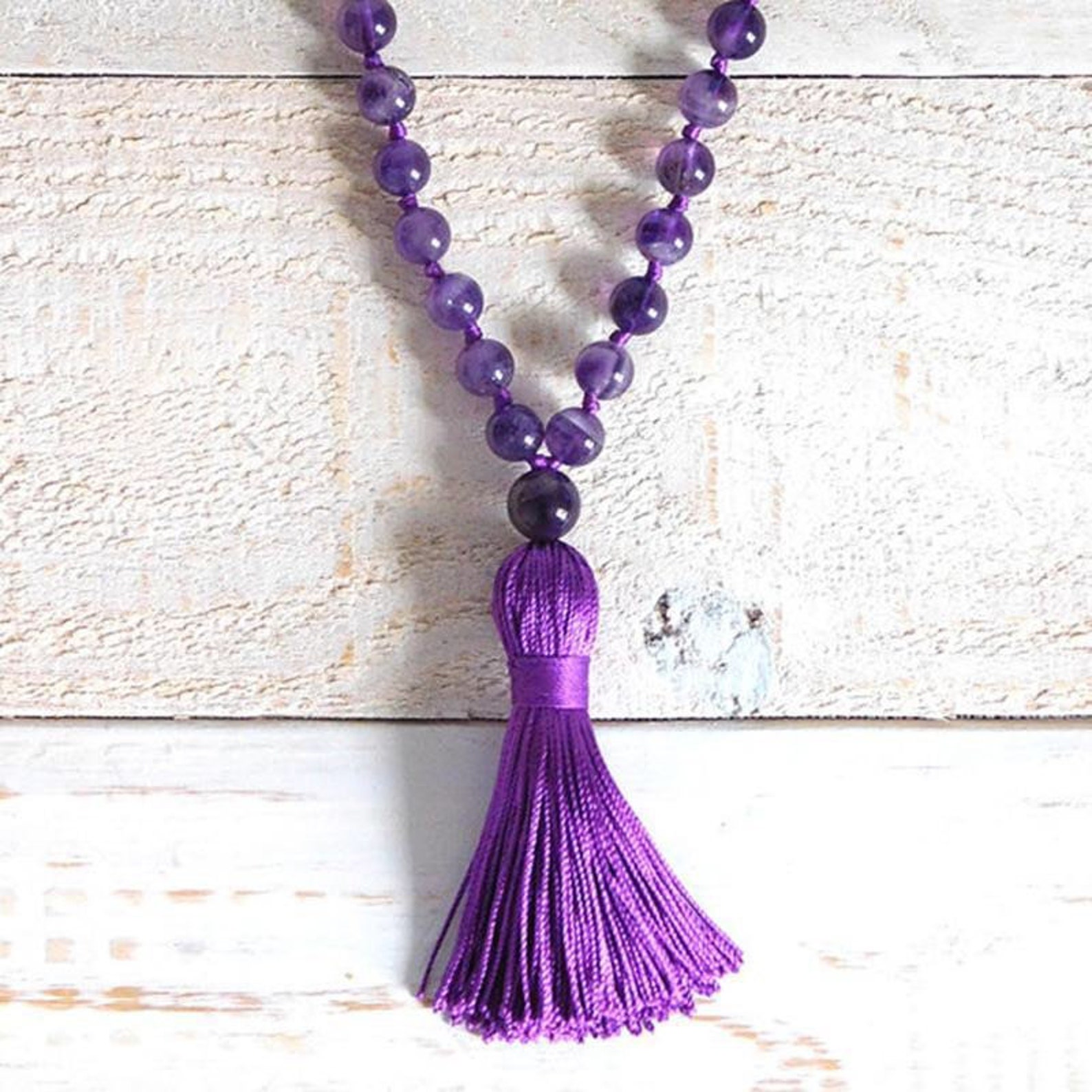 Natural Amethyst 108 Mala Beads Purple Gemstone Mala Etsy UK