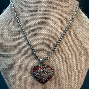 Vintage Brighton Red Enamel Heart Necklace Silver Tone image 1