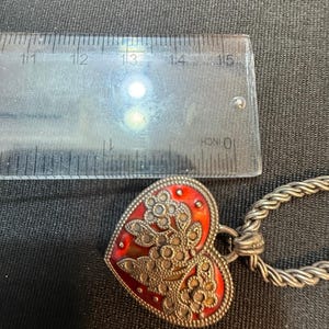 Vintage Brighton Red Enamel Heart Necklace Silver Tone image 2