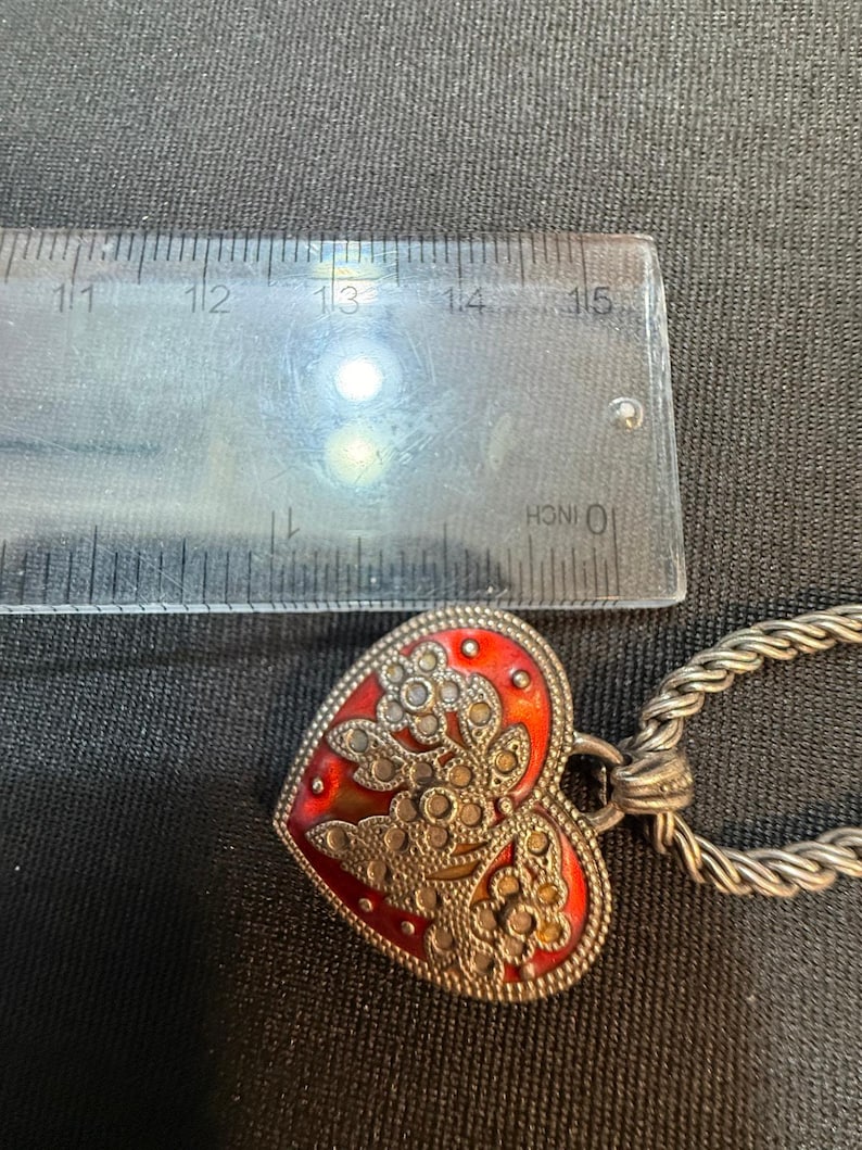Vintage Brighton Red Enamel Heart Necklace Silver Tone image 2