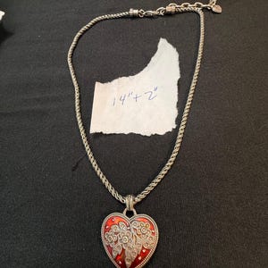 Vintage Brighton Red Enamel Heart Necklace Silver Tone image 6