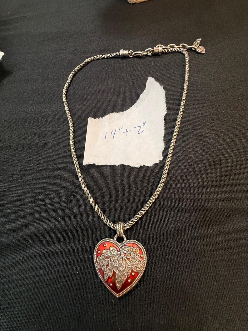 Vintage Brighton Red Enamel Heart Necklace Silver Tone image 6
