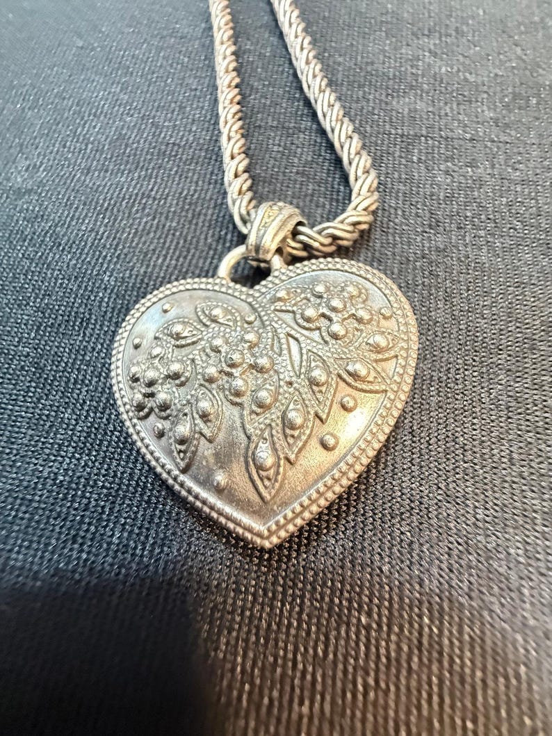 Vintage Brighton Red Enamel Heart Necklace Silver Tone image 5