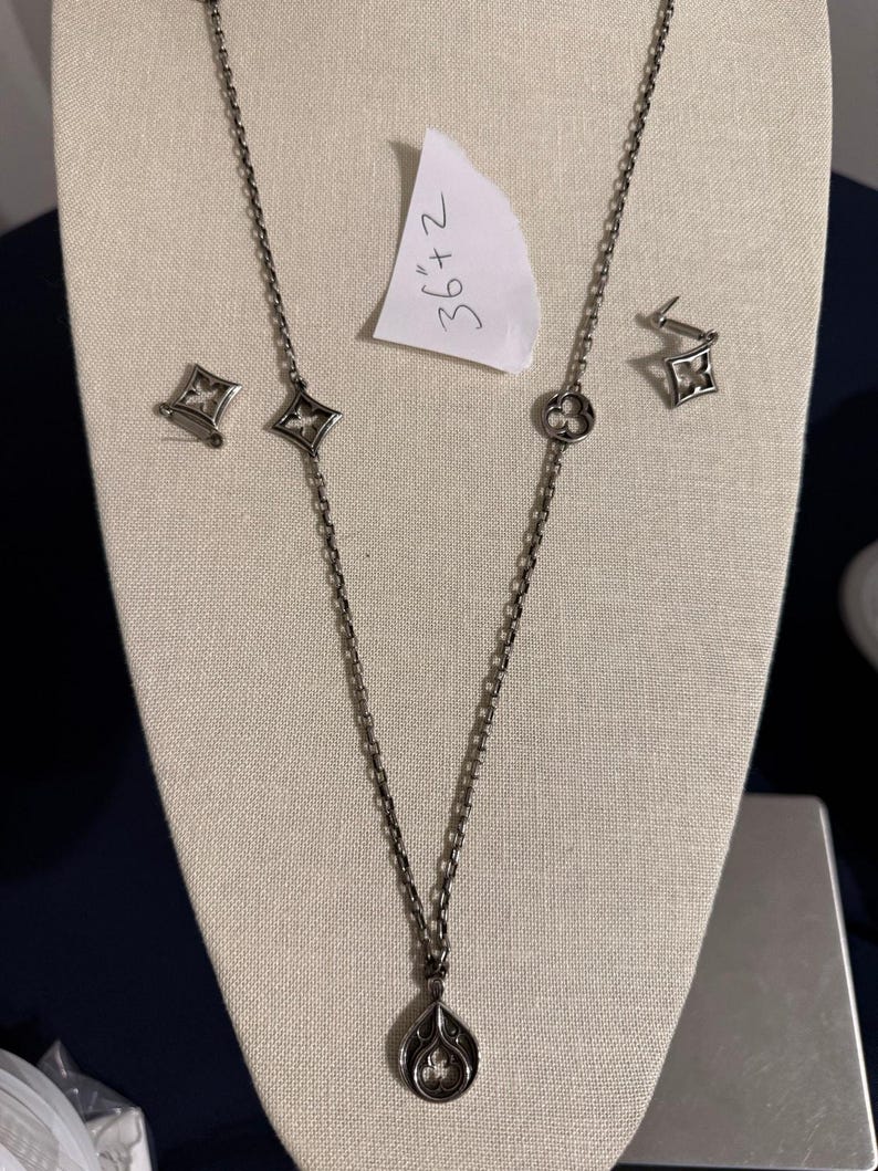 Ensemble collier et boucles d'oreilles Brighton vintage ton argent 36 pouces image 1