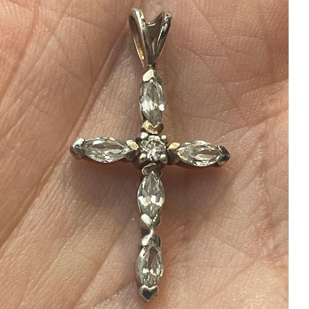 Vintage Sterling Silver Cross Pendant AVON 925 RJ Clear Stones - Etsy