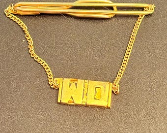 Vintage Swank WD Initial Tie Bar Chain Gold Tone