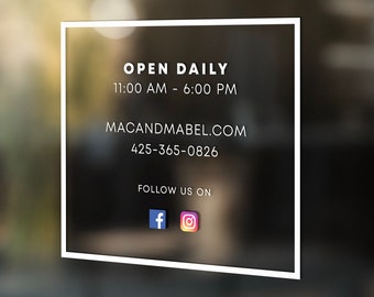 Modern Clean Store Hours Window Decal -  Store Hours Sticker - Custom Sticker - Clear Cut Decal - Business Hours - Free Shipping USA
