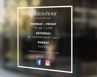 Custom Store Hours Decal with Logo | White Vinyl Window Sticker (Digital Proof)