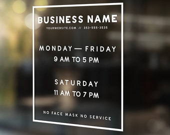 Custom Business Hours Window Decal | UV Resistant Vinyl Sticker | Free Shipping USA