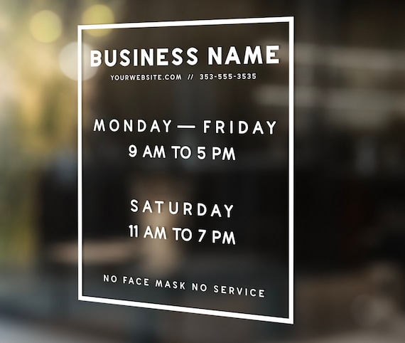 Custom Business Hours Window Decal | UV Resistant Vinyl Sticker | Free Shipping USA