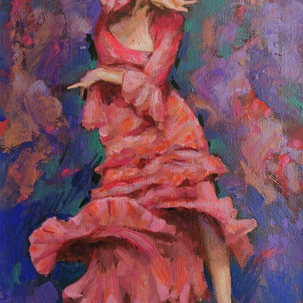 Danseuse de flamenco peinture à l'huile sur toile. Cuadro de bailarina de flamenco óleo sobre lienzo.