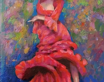 Oil painting of flamenco dancer. Cuadro de bailarina de flamenco