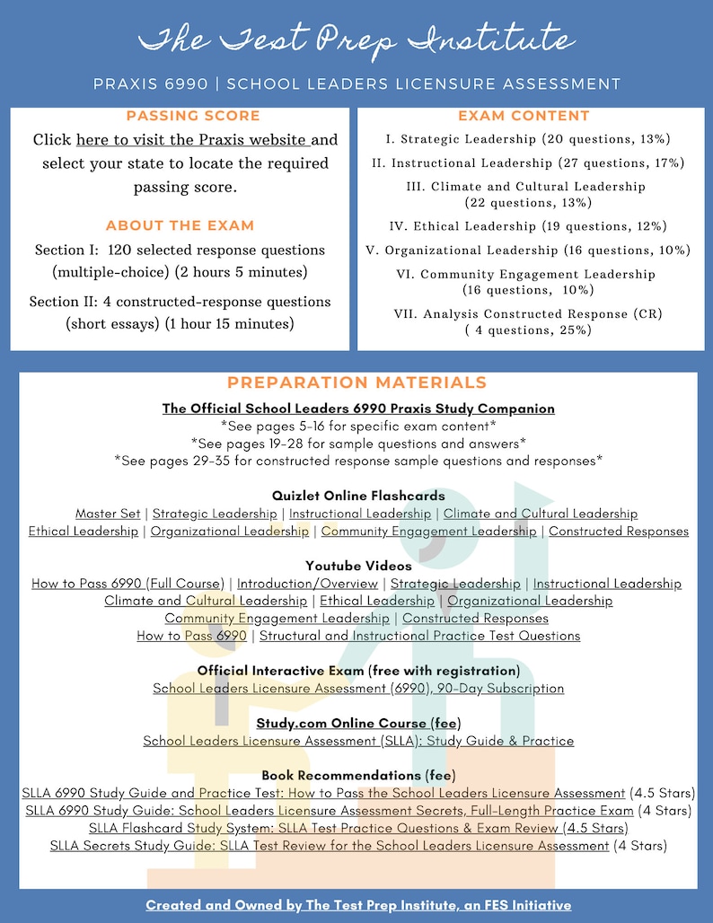 6990 School Leaders Licensure Assessment | Resource Guide - Etsy