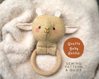 DIY Giraffe Baby Rattle Plushie Sewing Pattern | Cute Scandi Rag Fabric Cloth Handmade Natural Soft Toy for Babies Digital PDF 0-3 Years