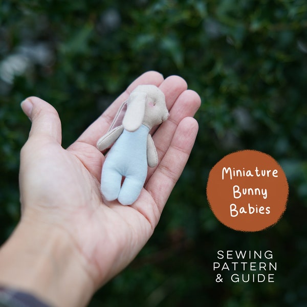 DIY Mini Bunny Babies Toy Sewing Pattern Cute Kawaii Scandi Rag Doll Fabric Cloth Baby Rabbit 1:12 Scale Handmade Craft Project Digital PDF