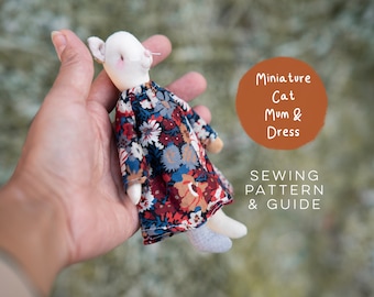 DIY Mini Mum Katze & Kleid Spielzeug Schnittmuster | Süße Kawaii Skandinavische Stoffpuppe Kitty Kätzchen 1:12 Handgemachtes Kunsthandwerk Digital PDF