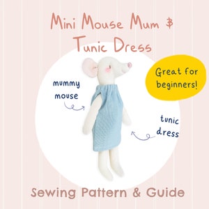 DIY Mini Mummy Mouse & Dress Sewing Pattern | Cute Kawaii Scandi Rag Doll Fabric Cloth Mice 1:12 Scale Handmade Crafting Project Digital PDF