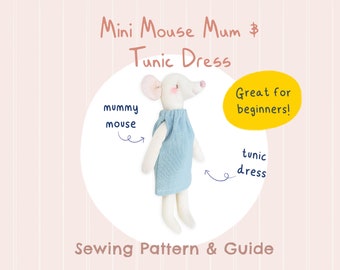 DIY Mini Maman Souris &Robe Patron de Couture | Mignon Kawaii Scandi Rag Doll Tissu Tissu Souris 1:12 Échelle Projet d’artisanat fait à la main PDF numérique