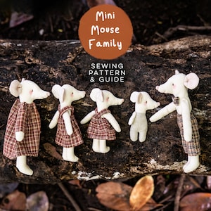 DIY Mini Mouse Family Dollhouse Toy Sewing Pattern | Cute Kawaii Scandi Rag Fabric Cloth Mice 1:12 Scale Handmade Craft Project Digital PDF