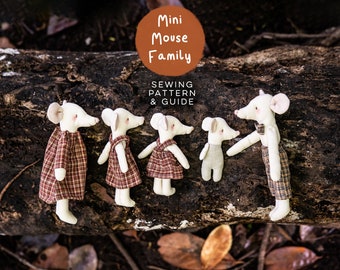 DIY Mini Mouse Family Dollhouse Toy Sewing Pattern | Cute Kawaii Scandi Rag Fabric Cloth Mice 1:12 Scale Handmade Craft Project Digital PDF