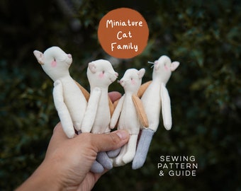 DIY Mini Toy Cat Sewing Pattern Family Kitten Kitty Cute Kawaii Scandi Rag Doll Fabric Cloth 1:12 Scale Handmade Crafts Project Digital PDF