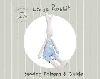 DIY Large Rabbit Toy Sewing Pattern | Cute Kawaii Scandi Rag Doll Linen Fabric Cloth & Romper | Handmade Crafting Project Making Digital PDF