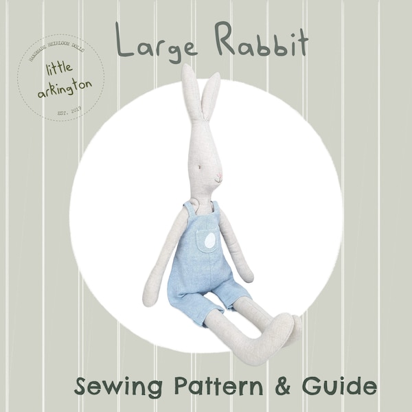 DIY Large Rabbit Toy Sewing Pattern | Cute Kawaii Scandi Rag Doll Linen Fabric Cloth & Romper | Handmade Crafting Project Making Digital PDF