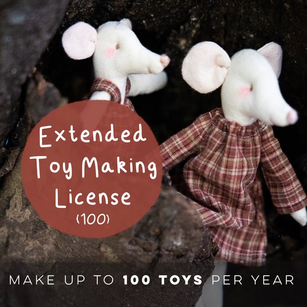 100 Toys/Year Commercial License for little arkington Designed Handmade Toys in your own Online Shop - for Stuffie Soft Toy Making Business