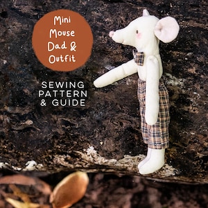 Modello di cucito per mini topolino papà con pantaloni / Simpatico topolino di stoffa in stile scandinavo, scala 1:12, progetto artigianale fatto a mano in PDF digitale
