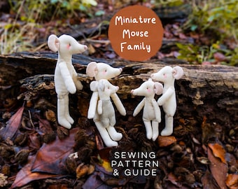 DIY Mini Mouse Family Toy Sewing Pattern (No Clothes) | Cute Scandi Rag Doll Fabric Cloth Mice 1:12 Scale Handmade Craft Project Digital PDF