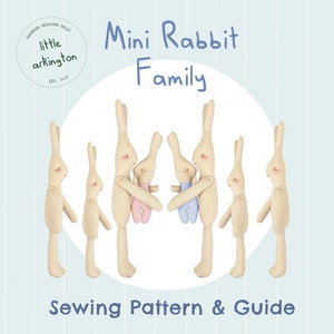 DIY Mini Toy Rabbit Sewing Pattern Family Instructions Bunny Scandi Inspired Handmade Crafting Project Making Digital PDF Cute Kawaii Rustic