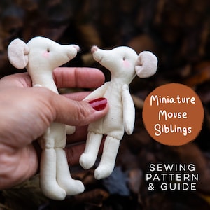 DIY Mini Brother & Sister Toy Sewing Pattern Cute Kawaii Scandi Rag Doll Fabric Cloth Mice 1:12 Scale Handmade Crafting Project Digital PDF