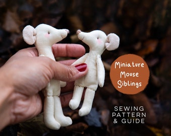 DIY Mini Brother & Sister Toy Sewing Pattern Cute Kawaii Scandi Rag Doll Fabric Cloth Mice 1:12 Scale Handmade Crafting Project Digital PDF