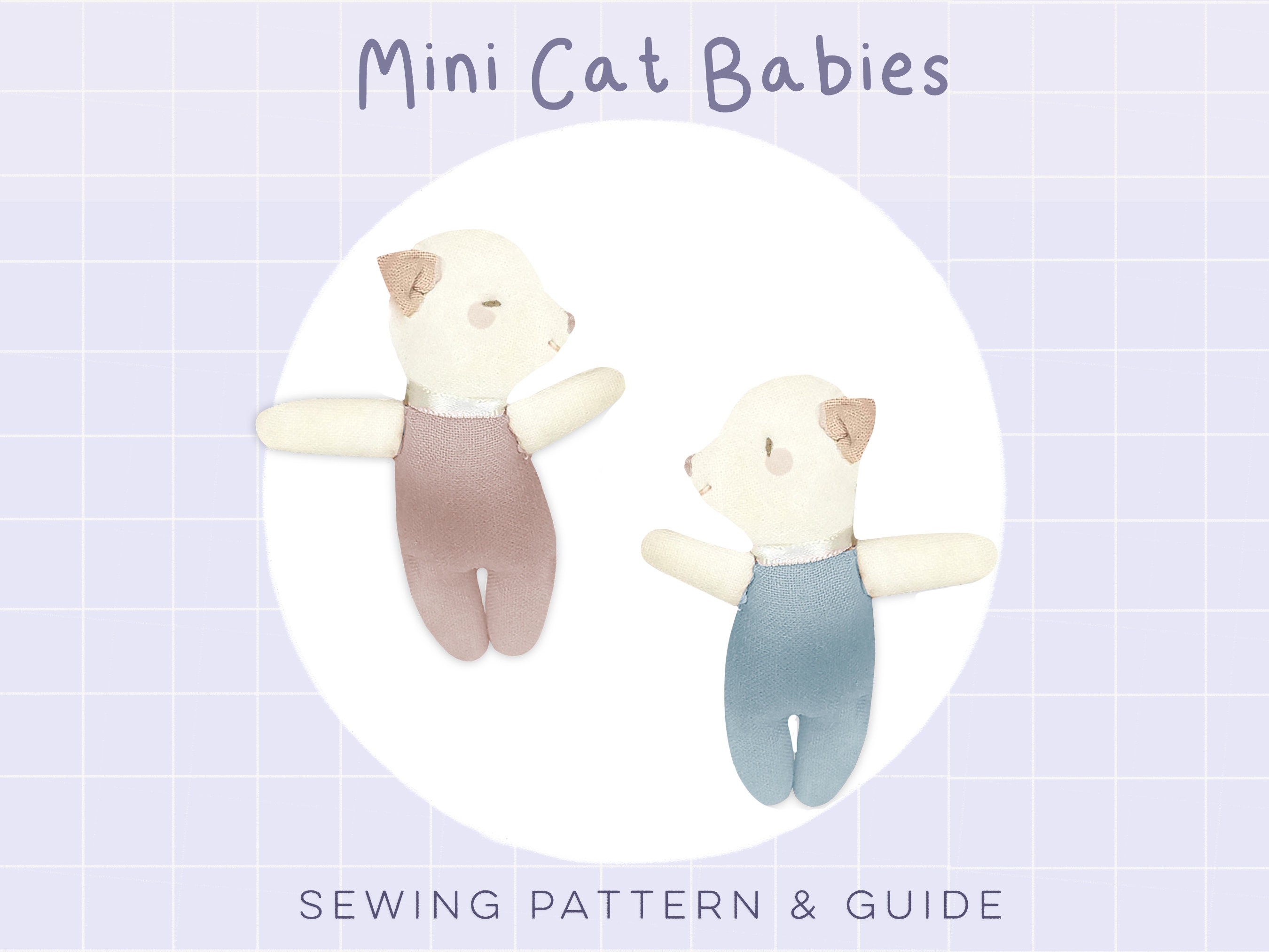 DIY Mini Cat Babies Toy Sewing Pattern Cute Kawaii Scandi Rag Doll Fabric Cloth Baby Kitten Kitty 1:12 Scale Handmade Project Digital PDF