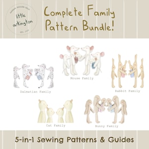 DIY Toy Mice Dog Cat Bunny Rabbit Animal Family Sewing Pattern Instructions  Scandi Bundle Handmade Crafting Project Making Digital PDF