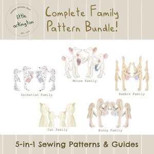 DIY Toy Mice Dog Cat Bunny Rabbit Animal Family Sewing Pattern Instructions  Scandi Bundle Handmade Crafting Project Making Digital PDF