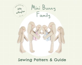 DIY Mini Toy Bunny Sewing Pattern Family Instructions Complete Rabbit Scandi Inspired Handmade Crafting Project Making Digital PDF Kawaii