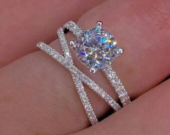 Crystal Women White Zircon Ring Deluxe Golden Boda Promete Crystal Women White Zircon Ring Deluxe Golden Boda Promete